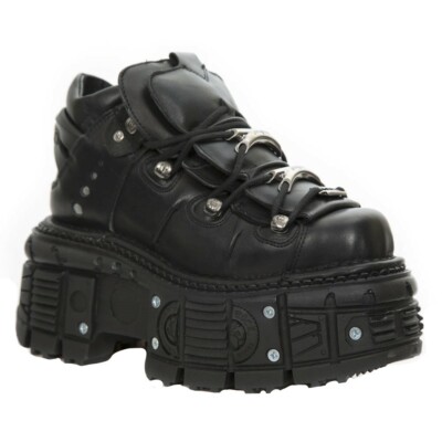 New Rock Boots M-TANK106-C2 Unisex Metallic Black 100% Leather Goth Platform