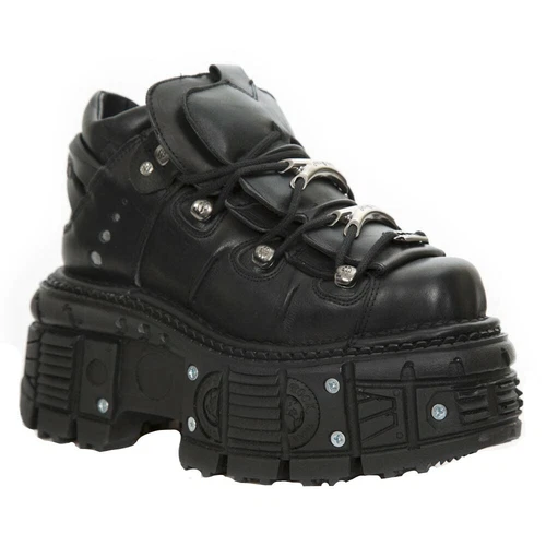 New Rock Boots M-TANK106-C2 Unisex Metallic Black 100% Leather Goth Platform