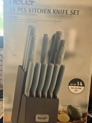 hecef 14 Pcs Kitchen Knife Block Set High Carbon Stainless Steel Cutlery. AD