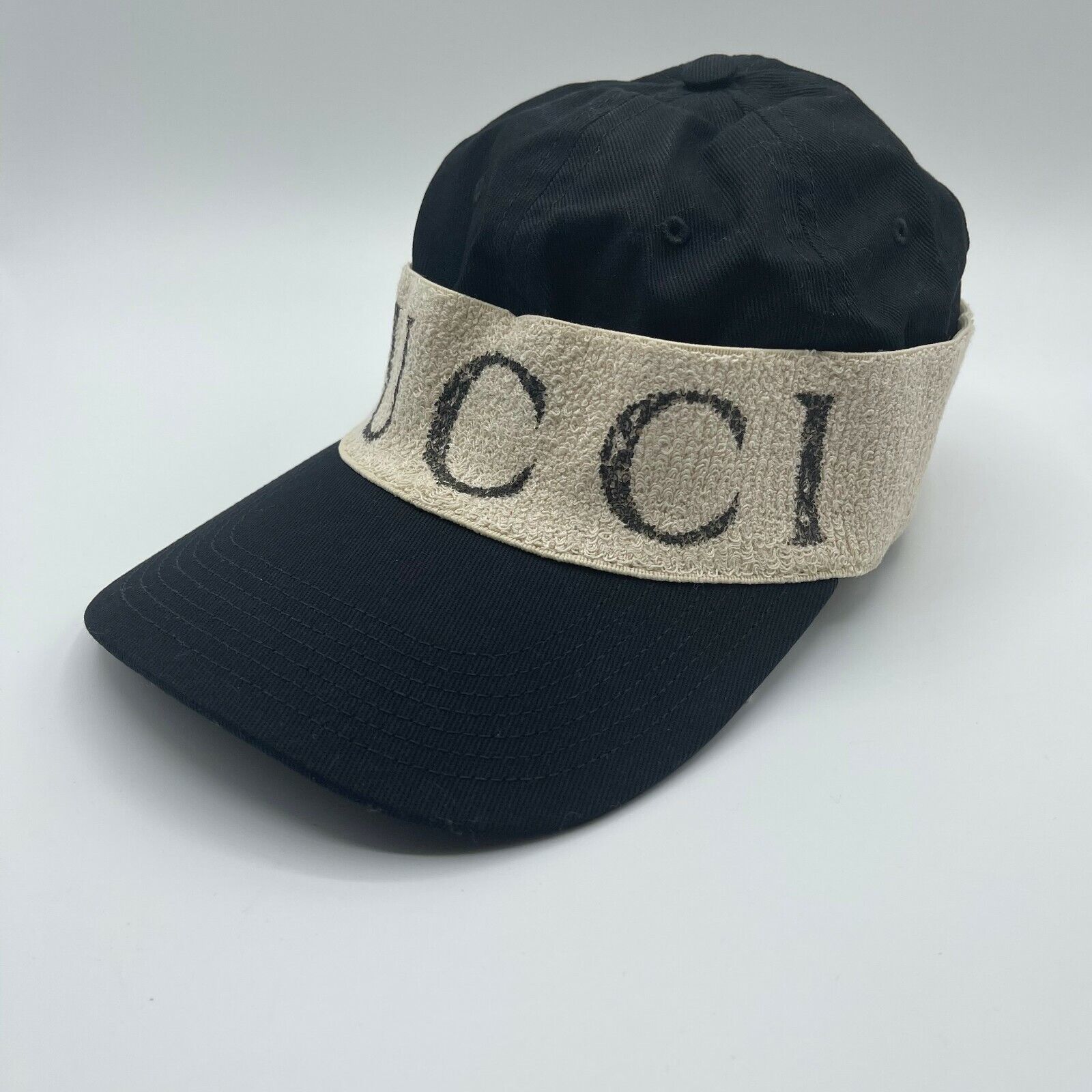 Gucci Unisex Black Canvas White Headband Cabardine Baseball Hat M/58 492545  1077
