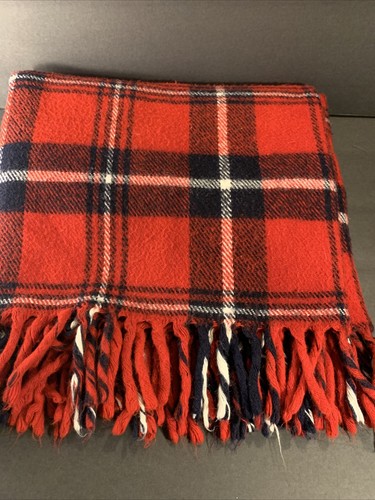 Vtg Faribo Red Tartan Plaid Stadium Blanket Throw 45"x52" Faribault Minn USA - Picture 5 of 8
