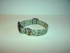 Wet Nose Designs Dog Collar Made with Green  White Fabric Tribal Southwest