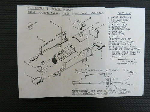 N GAUGE BEAVER PRODUCTS N.258 G.W.R "56XX" 0-6-2 TANK LOCOMOTIVE 'BODY KIT' - Picture 5 of 5