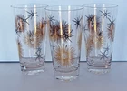 Vtg Mid Century MOD Federal Glass Atomic Starburst Tom Collins Glasses Set Of 3