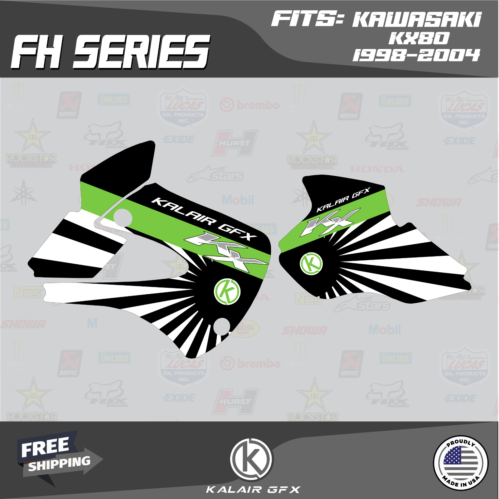 Graphics Kit for KAWASAKI KX 80 (1998-2004) FH Series - Green
