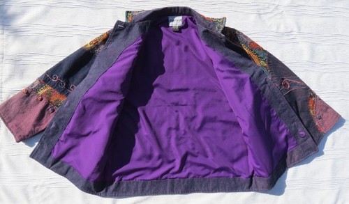 SILVER STREAM US Women’s O/S M L Purple Embellished Patchwork Jacket Washable - Picture 4 of 7