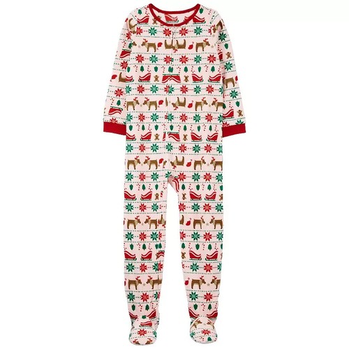 New Girls 6-14 Carter's One-Piece Fleece Footed Pajamas- Reindeer & Snowflake - Picture 2 of 2