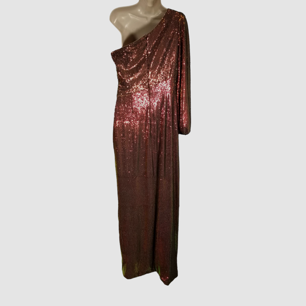 $696 Theia Women Red Brown Myra Metallic Sequin One-Shoulder Gown Dress  Size 10 | eBay