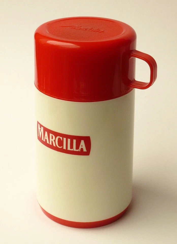 ºººTERMO CON TAZA PLÁSTICO ROJO MARCA ALADDIN PUBLICIDAD MARCILLA AÑOS 70 80ººº - Imagen 3 de 4