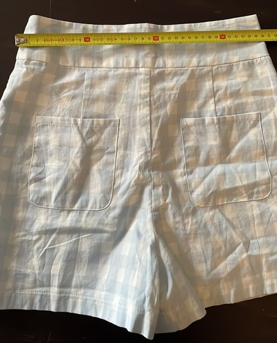 New Revival blue white checked beach party shorts ladies 8 RP $68 - Picture 8 of 8