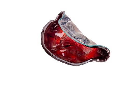 Dale Chihuly 1986 Großes Glas Ochsenblut Seeform mit türkisfarbenem Lippenwickel - Bild 8 von 14