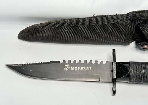 MARINES (M-1003) By USMC Black Fixed Blade Vintage Survival Knife W/ Sheath - Picture 2 of 8