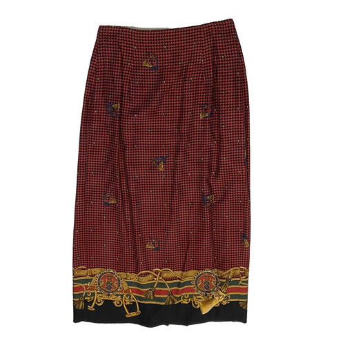 Gonna midi vintage Country Shop rossa pied de poule avvolgente 8 cavalli equitazione - Foto 15 di 16