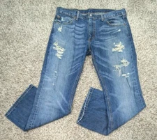 Levis 527 Jeans Mens 36x30 Bootcut Medium Wash Distressed Blue Cotton Boot Cut