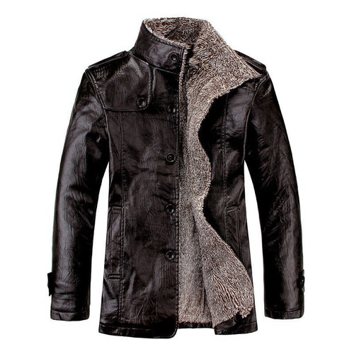 Men Warm Winter Overcoat Lamb Fur Lined Thick Coat Fashion Cowboy Jacket - Picture 3 of 4