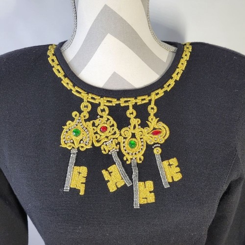 Adrienne Vittadini Dresses Wool Embroidered Neckline Keys Size Small #Holiday - Picture 3 of 12