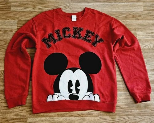 Disney Mickey Mouse Peek-a-Boo Red Crewneck Sweatshirt Youth Adult Large Red - Picture 1 of 5