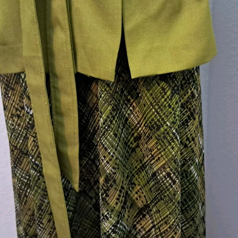 Vtg Dana Kay Skirt Suit Set Womens Sz 16W Green Belted Jacket Abstract Skirt - Image 3 of 4