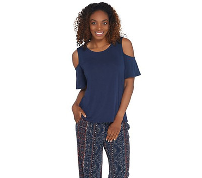 Kelly Clinton Kelly Cold Shoulder Flutter Sleeve Knit Top-Navy-XL-NEW-A305903