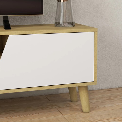 Scandinavian-Style TV Cabinet, with Storage - Wood-Effect/White - Picture 9 of 11