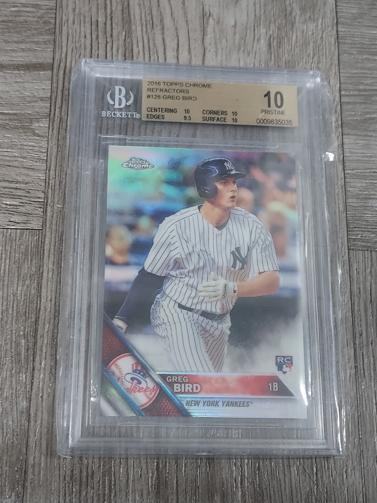 GREG BIRD 2016 TOPPS CHROME REFRACTOR BGS 10 PRISTINE ROOKIE CARD.