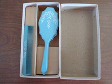 vintage brush  comb set baby child doll blue pink flowers 1940-50s original box
