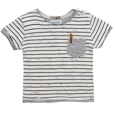 FRED MELLO Boys Striped T-Shirt 100% Cotton With Front Pocket