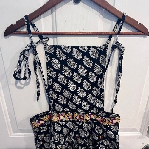 Anthropologie Jumpsuit / Overall mit weitem Bein bestickt Paisley schwarz Boho - Bild 5 von 9