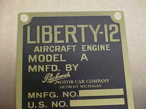 Packard Liberty 12 Aircraft Data Plate acid etched Brass - Picture 2 of 2
