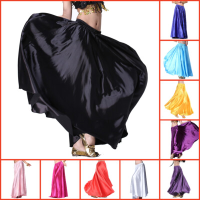 Women Belly Dance Satin Full Circle Skirt Arabic Jupe Tribal Oriental Flamenco
