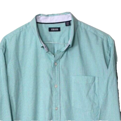 CAMISA INFORMAL IZOD Hombre Talla XL Aqua Verde Azul Blanco Cuadros Manga Larga Algodón Foto 2 de 4