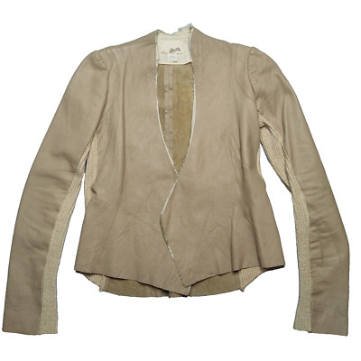 YA-YA Leather Tan Brown Gold Thread Trim Women Medium Jacket