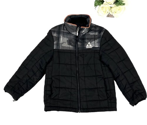 Gerry Lightweight Puffer Jacket Boy’s Small 7-8 Black Gray Camo Pockets