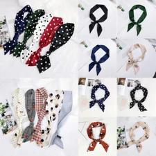 Women Printed Scarf Silk Long Ribbon Wrap Tied Bag Handle Hair Wrist Tie Scarves