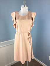 New Motherhood Pink Crochet Flutter Sleeve XL Fit Flare Dress Work Cocktail cute