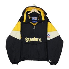 Vintage Starter 1/4 Zip Steelers Jacket Mens Size XL Black 90s Oversized