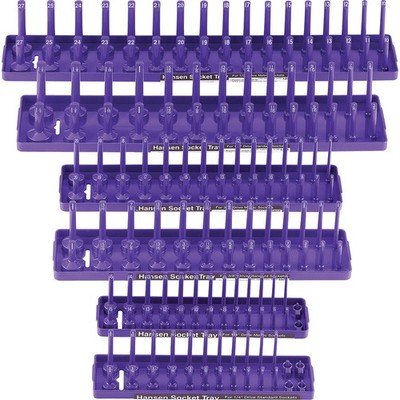 6 Piece Socket Tray Set - 2 Row - Purple - 1/4'', 3/8'', 1/2'' HSN-92021