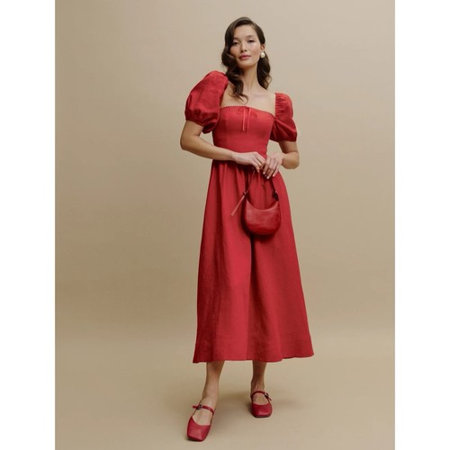 NWT Reformation Marella Linen Dress in Cherry Red 6 - Picture 8 of 10