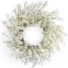 Spring Wreath for Front Door, 24 Inch White Cream Forsythia Spring Wreath Blo...