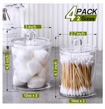 Small Clear Plastic Storage Jars Bathroom Holder Dispenser Canister W/Lid 4 Pack