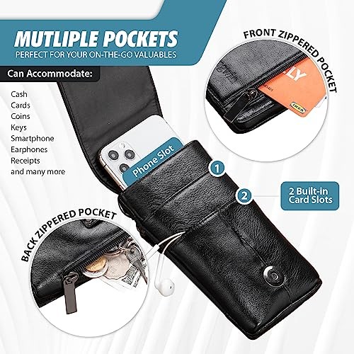 Genuine Leather Cell Phone Holster Fits for iPhone 16 Pro Max 15 Large Black - Photo 4 sur 7