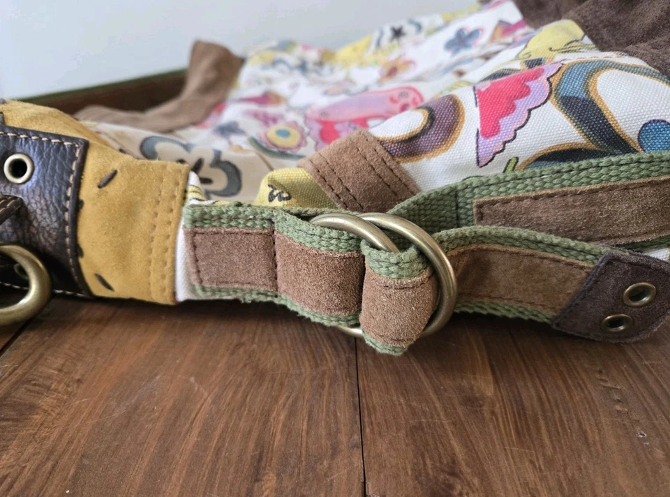 Lucky Brand Bucket Shoulder Bag Crossbody Canvas Suede Hummingbird Festival Boho - Image 2 of 4