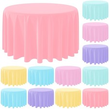 12Pack Round Pastel Color Tablecloths,Plastic Pastel Rainbow Tablecloth Dispo...
