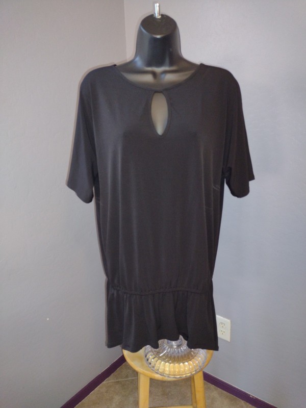 Eva barrio short sleeve black cinched waist blouse with back tie size large
