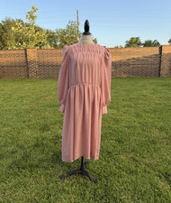 Terri Ellen Pink Solid Midi Dress Round Neck Puff Sleeve Beaded Zip
