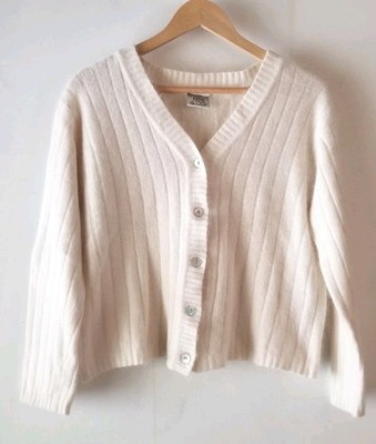 French Laundry Angora Blend Vintage Cardigan Sweater Cream Ivory Size Large READ