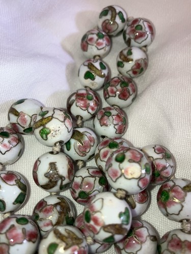 Chinese Cloisonne Hand Knotted Vintage Necklace Gold Tone Clasp 41 Beads 28 Inch - Picture 7 of 7