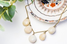 Vintage Boho Quartz Drop Statement Necklace Gold Tone Cottagecore Chunky
