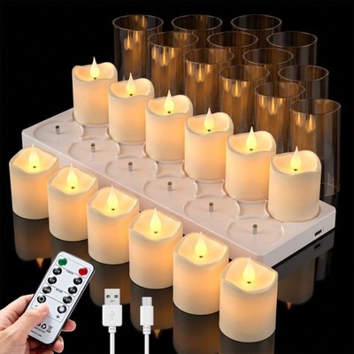 12set LED Teelichter mit Lampenschirm Ladestation, Fernbedienung Timer Dimmbar