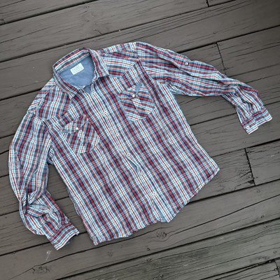 PD&C Plaid Button Down Shirt Men s XLPearl Snaps Western